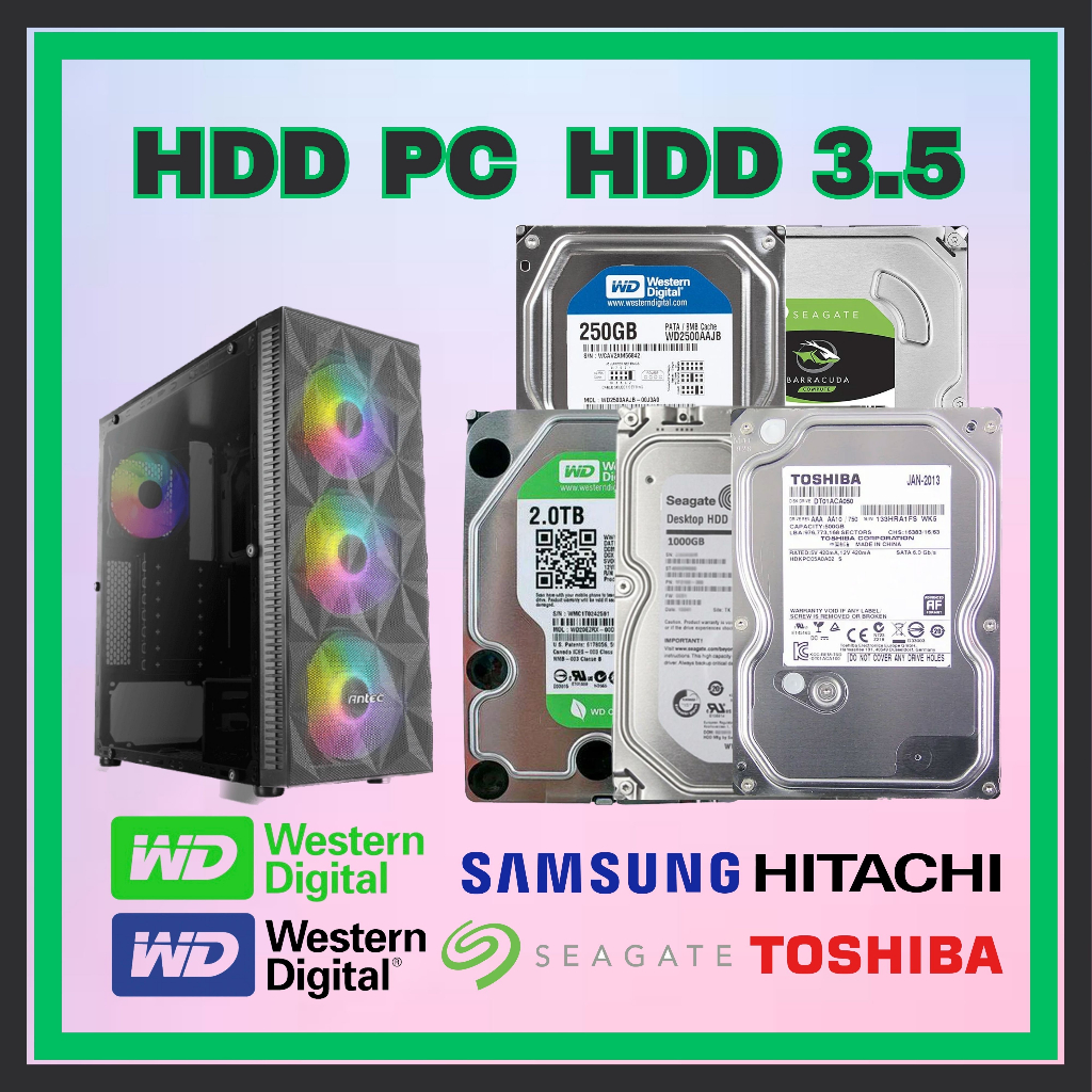 HDD PC hdd 3.5 ฮาร์ทดิสก์ มือ2  hdd Pc 160g 250g 320g 500g 1tb 2tb 4tb  ใช้งานปกติ ไม่ติดสี เขียวใสใ