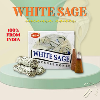 BASE ON YOU - กำยานใบเสจขาวชำระล้างพลังงานลบหินนำโชค WHITE SAGE (Incense cones) HEM ของแท้100%