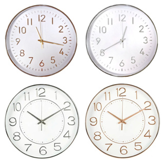 นาฬิกาแขวนผนัง ขนาด 12 นิ้ว นาฬิกาทรงกลม นาฬิกาติดผนัง Wall Clock สีเงิน , สีโรสโกลด์