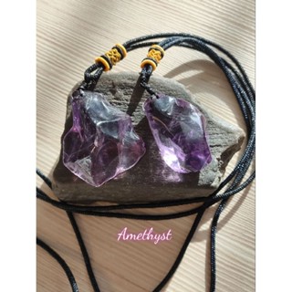 🦋 สร้อยคอ อเมทิส สีม่วง เนื้อใส เเบบเชือกถัก ( Amethyst )