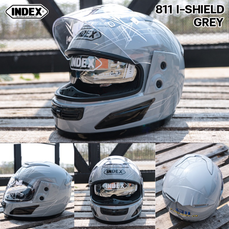 INDEX หมวกกันน็อคเต็มใบ รุ่น 811 i-shield หน้ากาก 2 ชั้น (เทาแลมโบ)