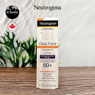 [Neutrogena] Clear Face Serum Sunscreen SPF 60+ with Green Tea 50 ml ครีมกันแดด เนื้อบางเบา กันแดดผสมชาเขียว