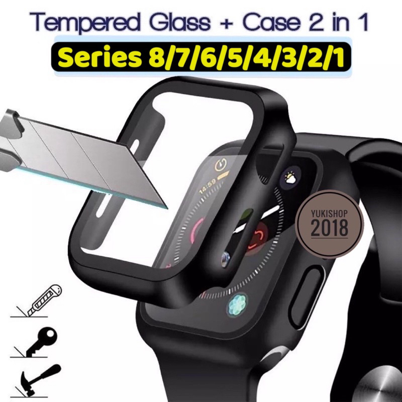 พร้อมส่งจากไทย Case ใช้สำหรับ iWatch Series 9/8/7/6/SE/5/4/3/2/1 พร้อมกระจกกันรอยหน้าจอ คลุมรอบด้านi