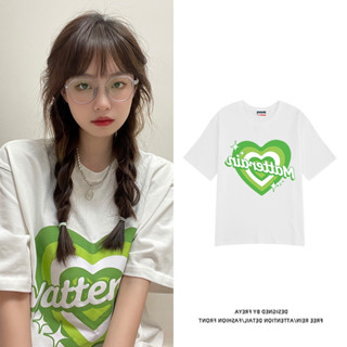 เสื้อยืดผู้หญิง ลวดลายหัวใจรักสีเขียว ผ้าฝ้ายแขนสั้น SF1245