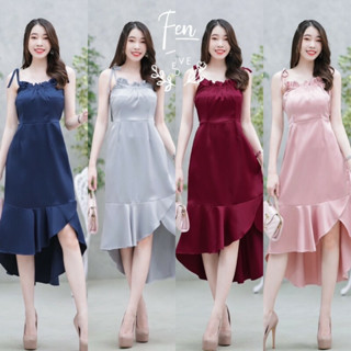 TW18569 Dress คอหน้ารุดสายผูกไหล่