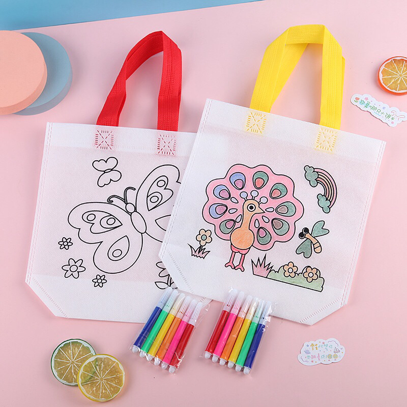 (DIY1)DIY กระเป๋าระบายสี ใช้งานได้จริง(กระเป๋า+สี 6 สีและเม็ดพลอยสี)