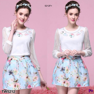 CS5212 Set2 ชิ้น เสื้อแขนยาว+กระโปรงลายดอก Set 2 pieces: long-sleeved shirt + floral skirt