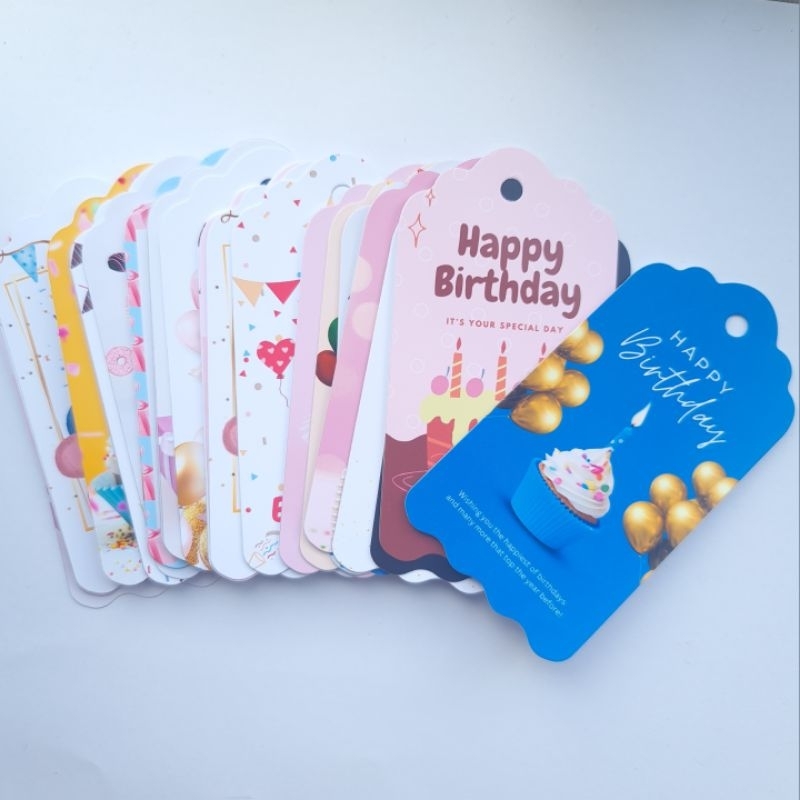 ป้ายแท็ก, ป้าย happy birthday , การ์ด ขนาดประมาณ 5.15x9.79cm ใบละ 3 บาท