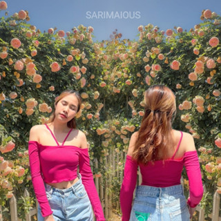 เสื้อครอปปาดไหล่แขนยาวสายไขว้หน้า 🌸Sarimaious🌸