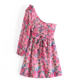 [𝗣𝗥𝗘-𝗢𝗥𝗗𝗘𝗥] 🌺Minny dress เดรสกระโปรงสั้นเปิดไหล่ข้างเดียวมีซิปหลังมีซับใน