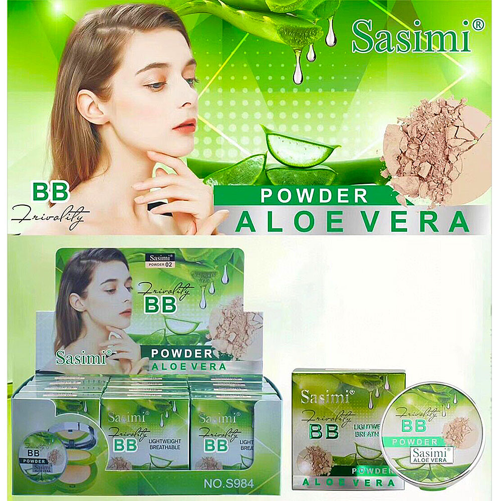 Sasimi-S984 แป้งพัฟ BB Powder Aloe vera แป้งตลับ 2 ชั้น แป้งพัฟเนื้อเนียนบางเบา กันน้ำ ติดทนนานตลอดวัน