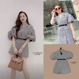 Code : M8 LABELLE Dress เดรสสั้น เดรสสูท ลายตาราง สีดำขาว ไซส์ S-XL