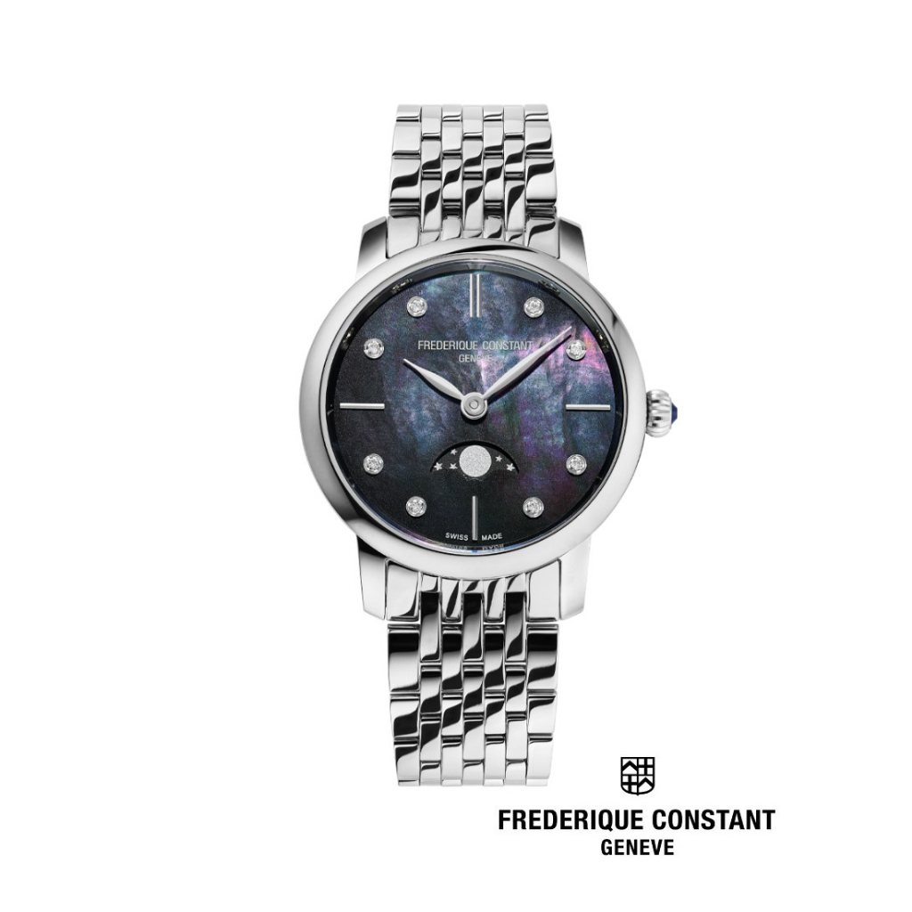 Frederique Constant Quartz FC-206MPBD1S6B Moonphase Diamonds Slimline Ladies Watch