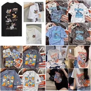 เสื้อยืดคอกลมพิมพ์ลาย เสื้อยืด Cookie Monster / T&amp;J (ทอมแอนด์เจอร์รี่) / Garfield สกรีนจัดเต็ม ใส่สบาย ผ้าฝ้าย Cotton