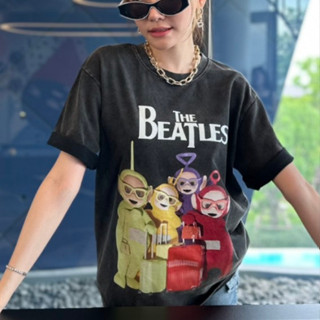 CLOEY The Beatles ❌ Teletubbies เสื้อยืดผ้าฟอกทั้งเนื้อผ้าและฟอกสกรีน
