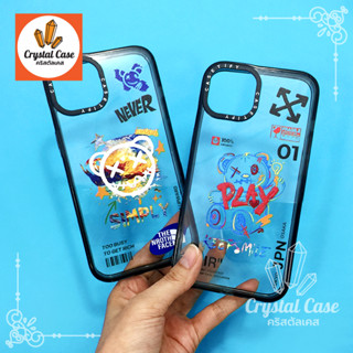 7+ XR 11 13 13 ProMax 14 ProMax เคสขอบสีหลังใสกันเลนส์กล้องสีสดใส พิมพ์ลายการ์ตูน