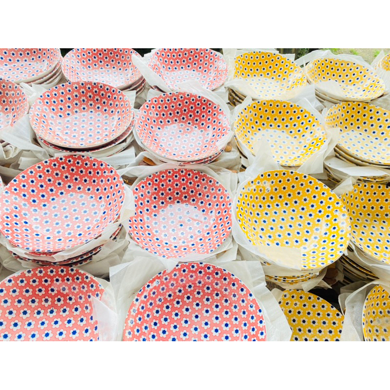 ชามเซรามิก ถ้วยทรงสูง ลายดอกไม้สีสดใส กว้าง 8 นิ้ว