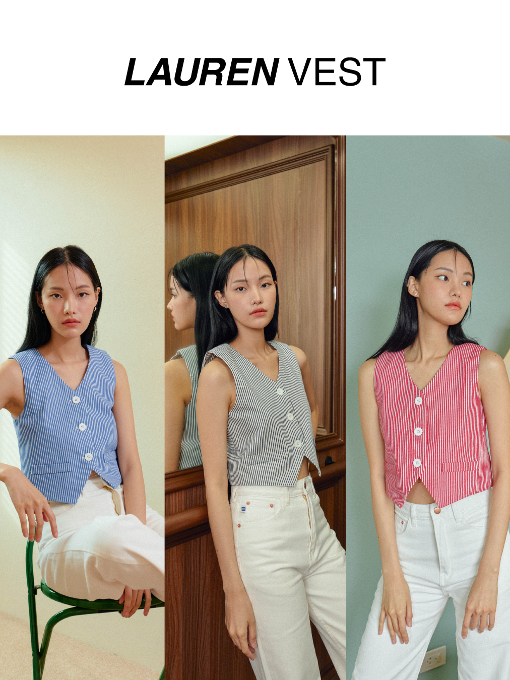 ENDOFMARCH | LAUREN VEST เสื้อกั๊กผ้ายีนส์ ลายริ้ว