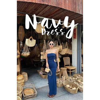 เดรสเกาะอกเว้าน้ำเงิน [490฿]Navy Dress เดรสสม้อค จับจีบย่น สวย💙