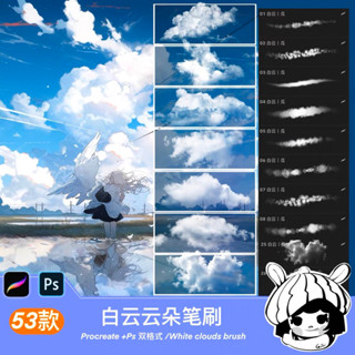 Procreate / Photoshop บรัชท้องฟ้า เมฆ ก้อนเมฆ 53 บรัช (a24)