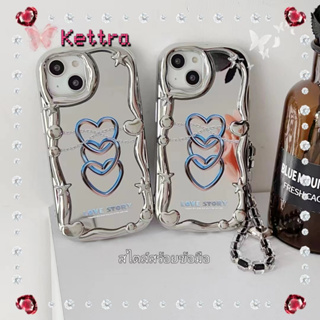 💜Kettra💜พื้นผิวกระจก สไตล์สร้อยข้อมือ 11 14 pro max ขอบเต็ม ป้องกันการหล่น เคสใส รูปหัวใจ หวานเท่ case for iPhone 12 13