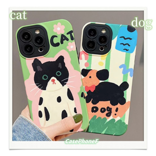 ✨ส่งของขวัญ✨เคส for iPhone 11 14 Pro Max Case for iPhone 12 13 ป้องกันการตก การป้องกัน cat dog การ์ตูน เรียบง่าย แฟชั่น