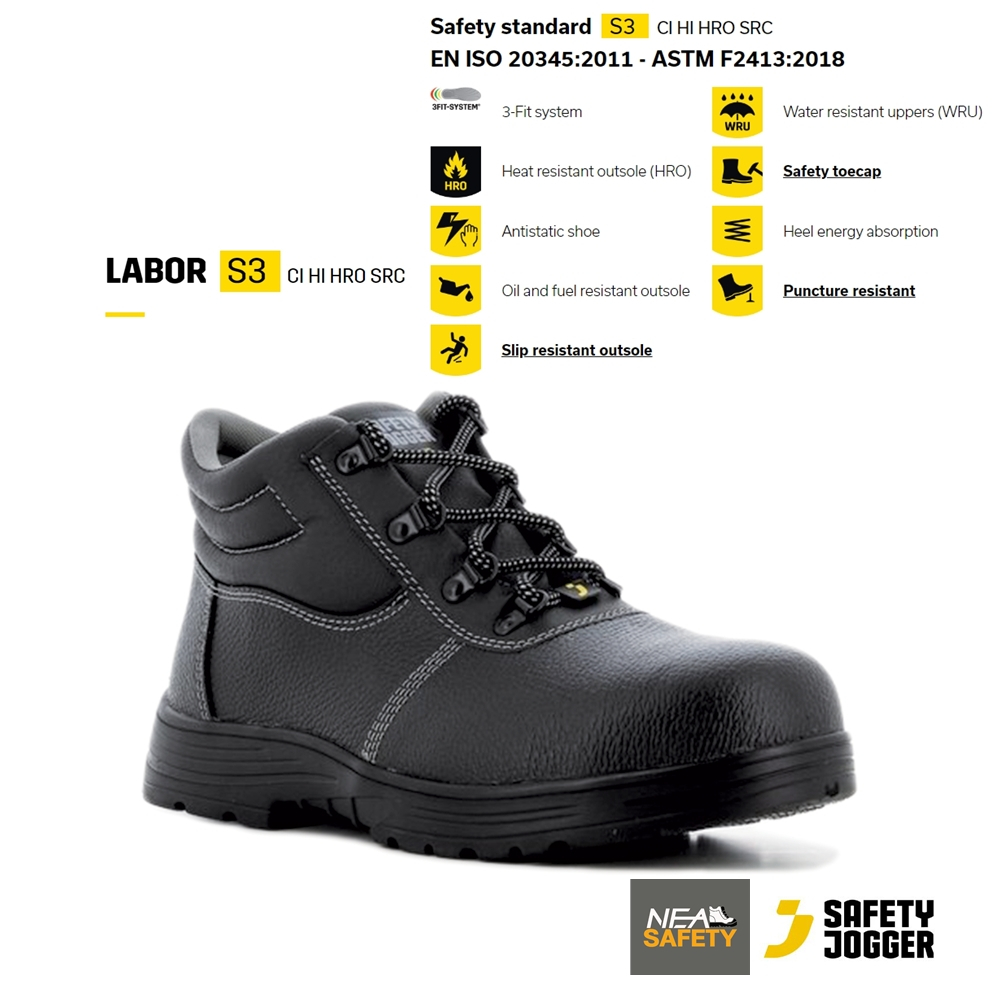 SAFETY JOGGER - LABOR S3 รองเท้าเซฟตี้ หัวเหล็ก แผ่นเหล็กกันทะลุ หนังแท้ คุณภาพสูง มาตรฐานสากล รองเท้านิรภัย