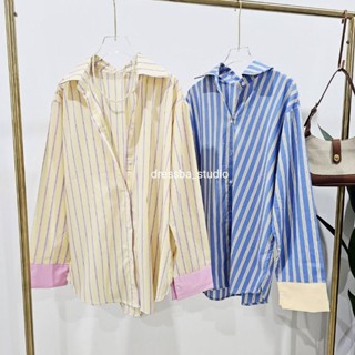 เสื้อชิ้ตแขนยาวลายริ้วต่อแขน