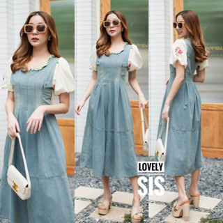 🌈🌿🌸🌼🌺💙🧡🇰🇷 Jeans Balloon Sleeve Embroidery Maxi Dress