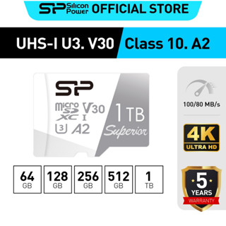 Silicon Power High Speed MicroSD Card รุ่น Superior A2 microSDXC UHS-I V30 with Adapter, Read 100MB/s Write 80MB/s