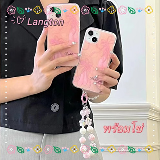 🌈Langton🌸สไตล์สร้อยข้อมือ เส้นขอบโปร่งใส ป้องกันการหล่น ขอบเต็ม iphone 11 14 pro max ลวดลาย ดอกไม้ case for iPhone 12 13