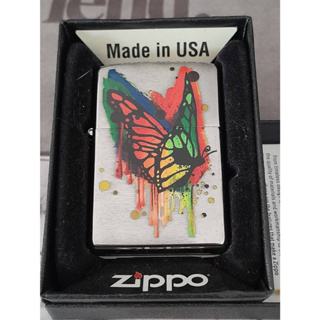 ZIPPO 29392 BUTTERFLY  BRUSHED CHROME COLOR IMAGE   สีเงินผิวโครเมี่ยมลายแบบสกรีน ผลิตปี2017 ของใหม่ ของแท้