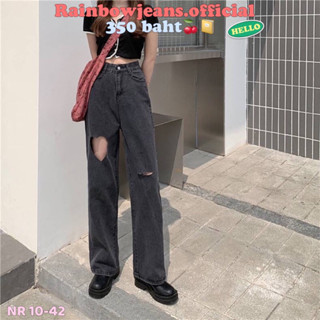 👔🍒กางเกงยีนส์ S-9XL📔รุ่น NR 10-42 ดำฟอกPD ตัดหัวใจ by rainbow.jeans