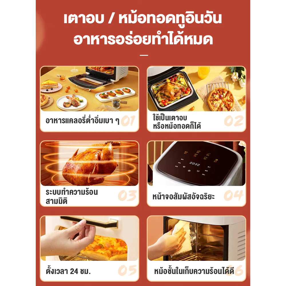 หม้อทอดไร้มัน เตาอบ หม้อทอดไร้น้ำมัน2024 เครื่องทอดไร้น้ำมัน การควบคุมอุณหภูมิ Air Fryer oven 15L รับประกัน 1ปี! thumbnail 5