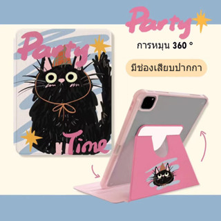 🎁ส่งของขวัญ🎁แมวดำ น่ารัก การหมุน 360 เคส for iPad Gen10 10.9 2022 Gen9 10.2 pro 11 2021 cat เคสไอแพด Air4 5 Case