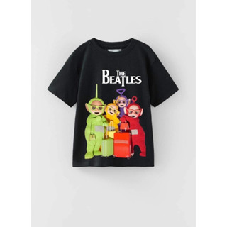 The Beatles ❌ Teletubbies เสื้อยืดผ้าฟอกทั้งเนื้อผ้าฟอกสกรีน