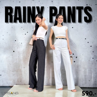 Rainy Pants กางเกงกระบอกใหญ่ ลายริ้ว ผ้ายืดหยุ่น ทิ้งตัว มีน้ำหนัก