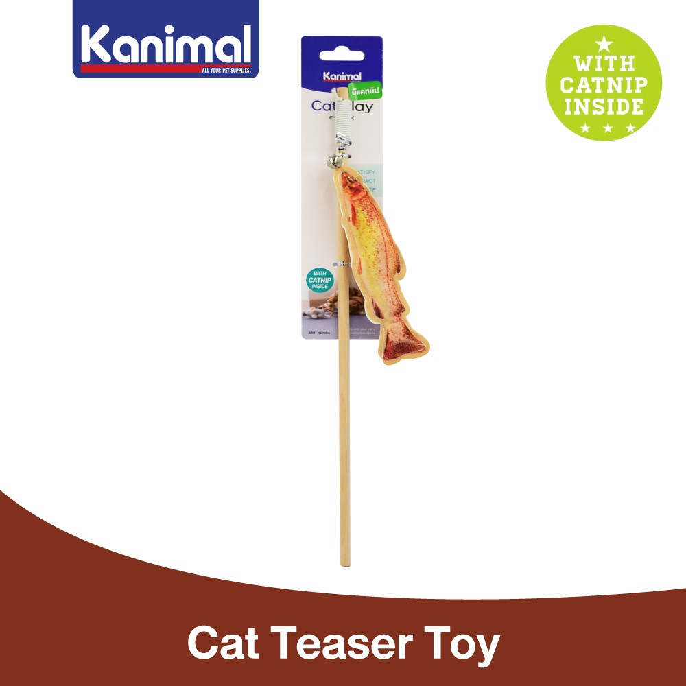 [102006] Kanimal Cat Teaser Toy ของเล่นแมว ไม้ล่อแมว รุ่นตกปลา ด้ามไม้ พร้อมกระดิ่ง สำหรับแมวทุกสายพันธุ์ 40x17x4.5 ซม.