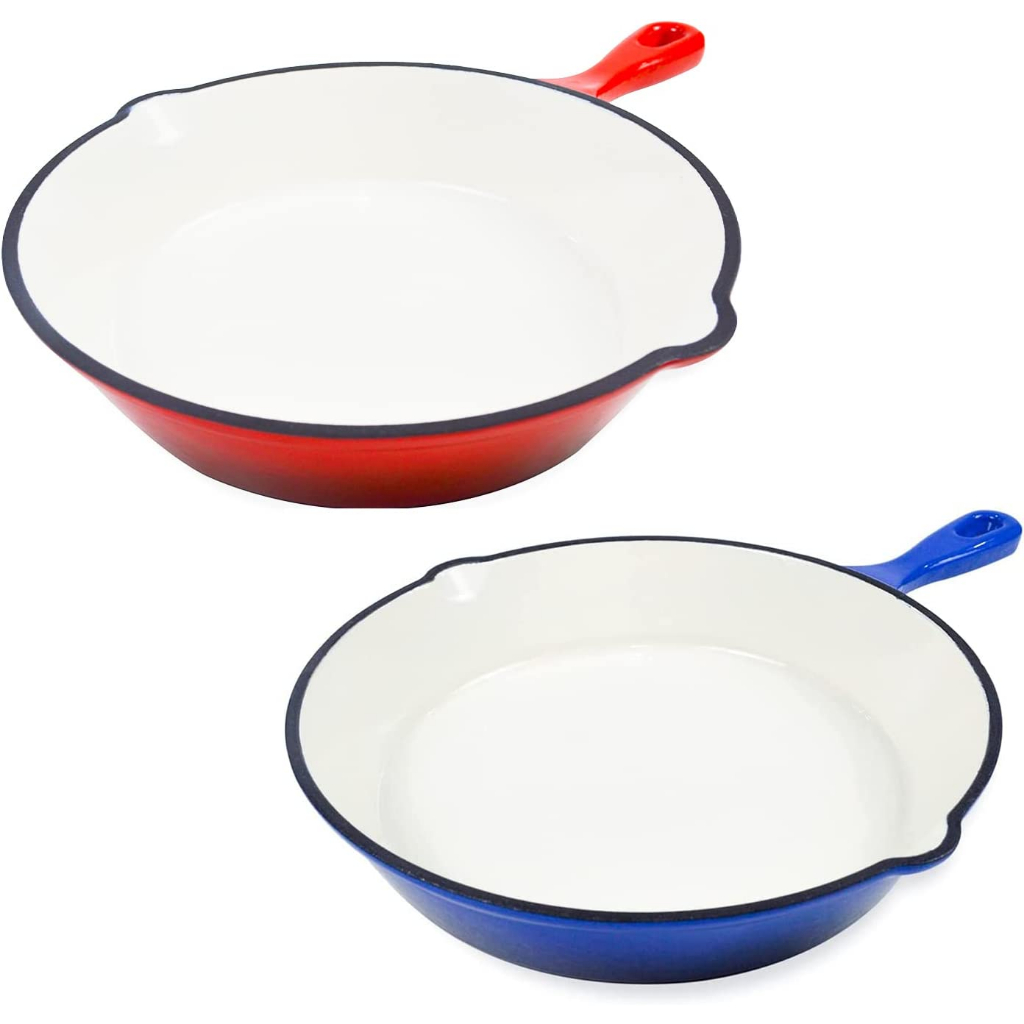 Enameled Cast Iron Fry Pan 26cm , Cream Enamel coating, Skillet Pan For Stove top and Oven, Even Heat Distribution, S