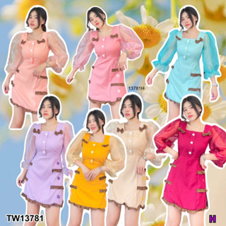 👗Pfashion [ส่งไว!!🚛] P13781 เดรสแต่งระบายแขนยาวผ้าแก้ว Long sleeve ruffled dress in glass cloth