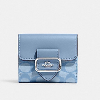 SMALL MORGAN WALLET IN SIGNATURE CHAMBRAY (COACH CH151) SILVER/CORNFLOWER MULTI