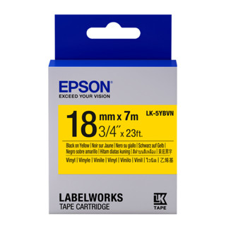 เทปพิมพ์ อักษร ฉลาก ไวนิล Epson LK-5YBVN อักษรดำบนพื้นไวนิลเหลือง 18 มม. ความยาว 7 เมตร