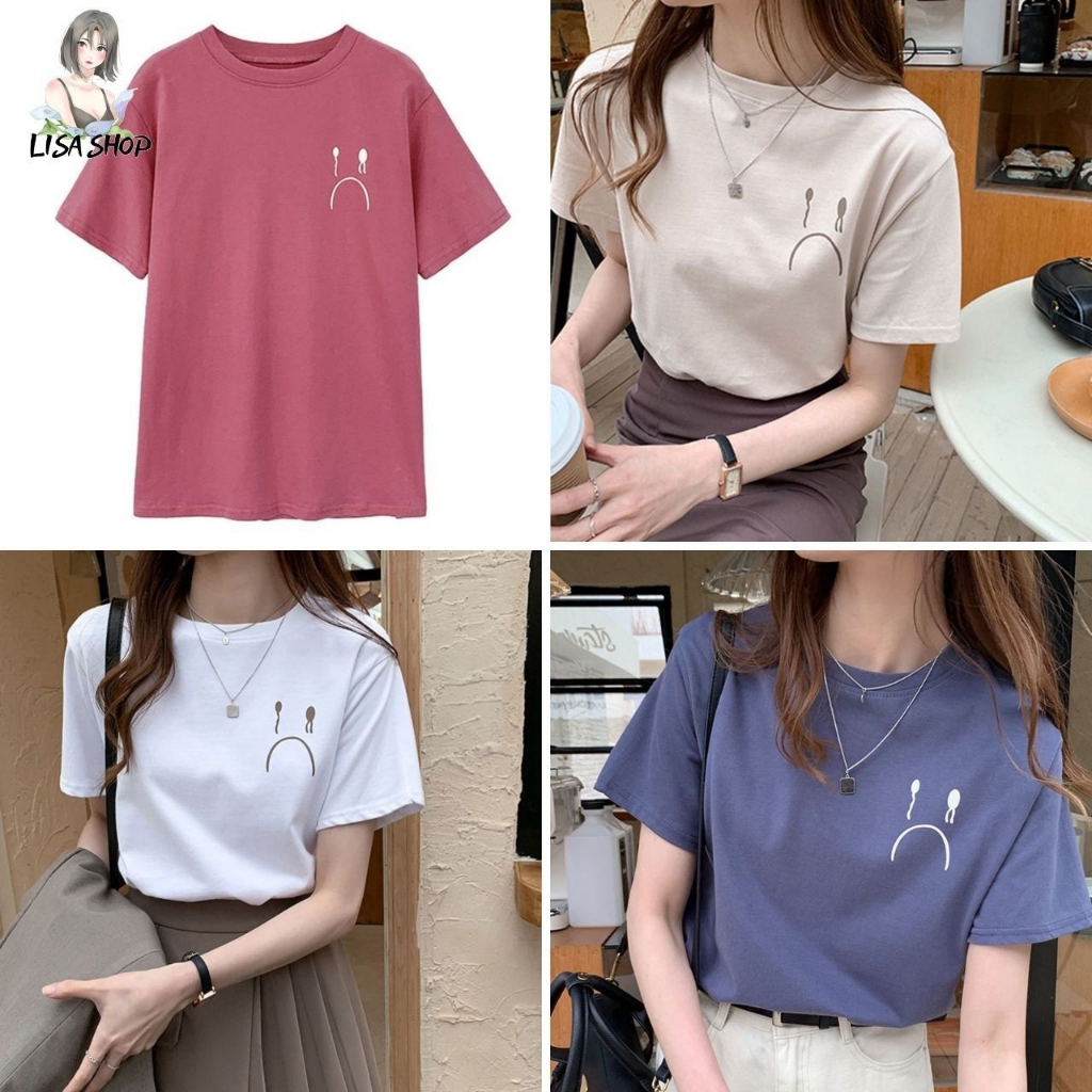 เสื้อยืดคอกลม แขนสั้น แฟชั่นฤดูร้อน สําหรับผู้หญิง สินค้าพร้อมจัดส่งTS1033