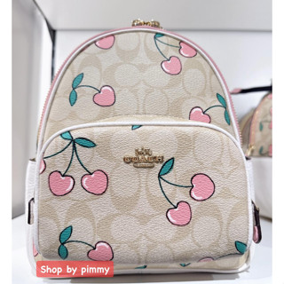 Mini Court Backpack In Signature Canvas With Heart Cherry Print