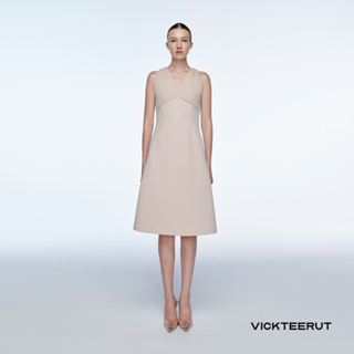 VICKTEERUT Re-Edition Sleeveless Empire Dress with Pleat Detail เดรสแขนกุด ต่อใต้อก ตกแต่งพลีท