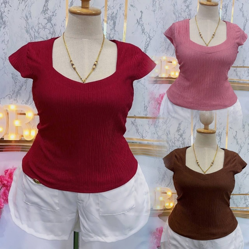 เสื้อผ้าสาวอวบร้านแป้งแฟชั่น ผ้าท็อปฟี่อก 38 ถึง 46 ความยาว 24 นิ้ว เสื้อคอยูผ้าท็อปฟรี