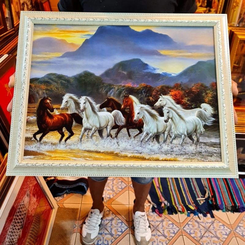 กรอบรูป ม้า ภาพม้า ม้ามงคล ม้าแปดเซียน ม้า8ตัว ภาพม้าเรียกทรัพย์ ภาพเสริมฮวงจุ้ย เจริญก้าวหน้า รุ่งเรือง ร่ำรวย ของขวัญ