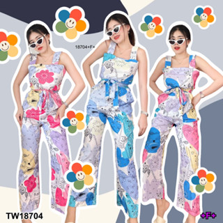 👗Pfashion [ส่งไวมาก🚛]  P18704 Jumpsuit จั้มสูทสายเดี่ยว ขายาว พิมพ์ลาย ผูกเอว ..