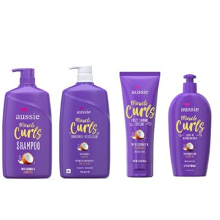 Aussie Miracle Curls with Coconut &amp; Jojoba Oil - Shampoo, Conditioner, Cream and Detangling milk แชมพูสำหรับผมหยิก ผมดัด