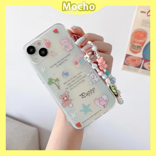 💕พร้อมส่ง💕iPhone 14 13 12 11 Pro Max เคส for เคสไอโฟน11 แฟชั่น บางเบาพกพาง่าย เรียบง่าย แฟชั่น การ์ตูน หมี โซ่มุกCase